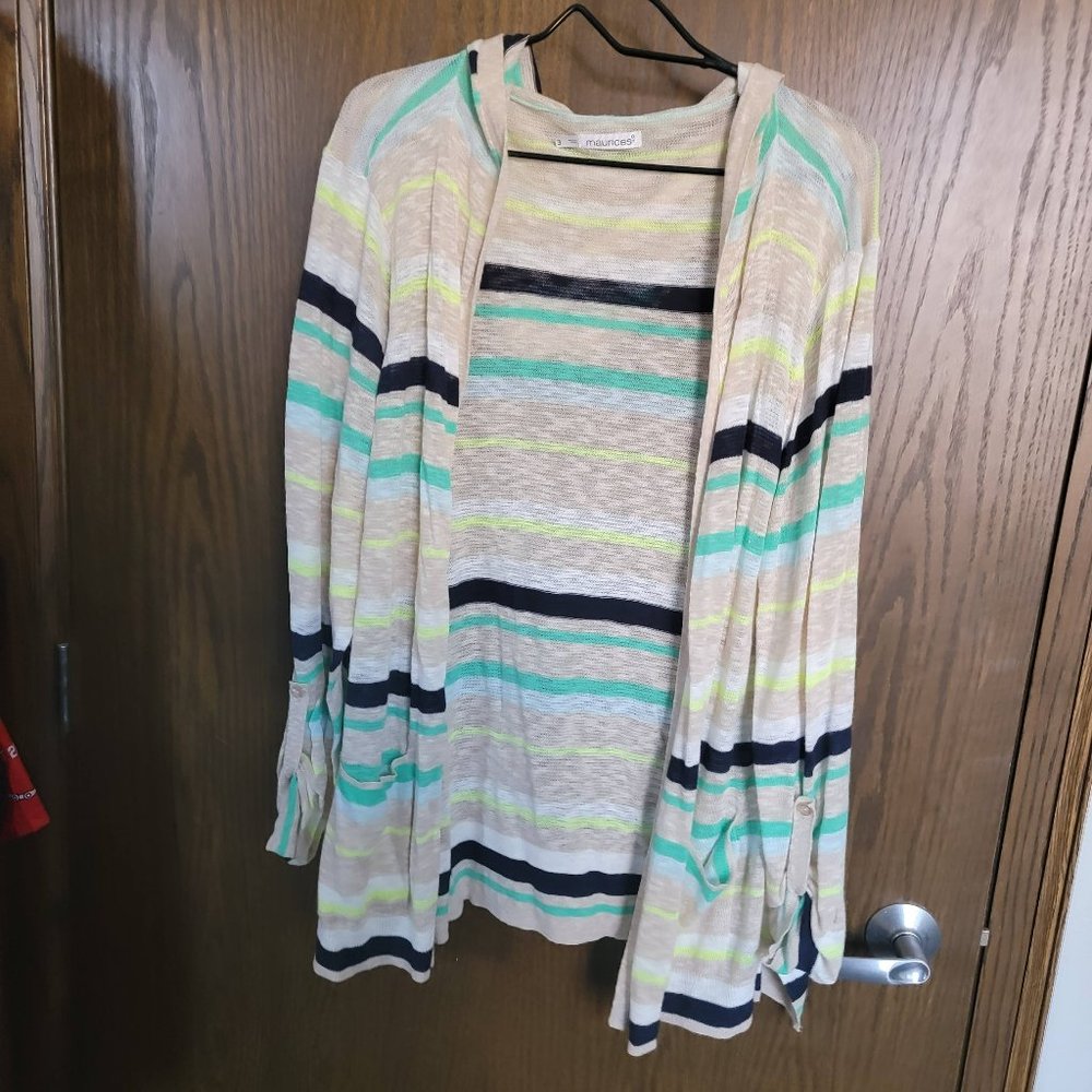 Maurices Plus Size 3 Striped Cardigan Navy Cream Mint Lime Hooded Sweater Cardi